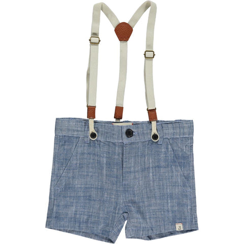 Navy Heathered Shorts w/ Removeable Suspenders