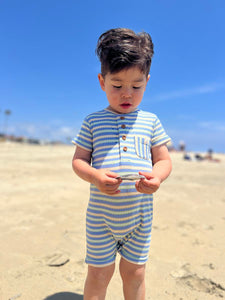 Camborne-Blue/Lime/Beige Ribbed Henley Romper