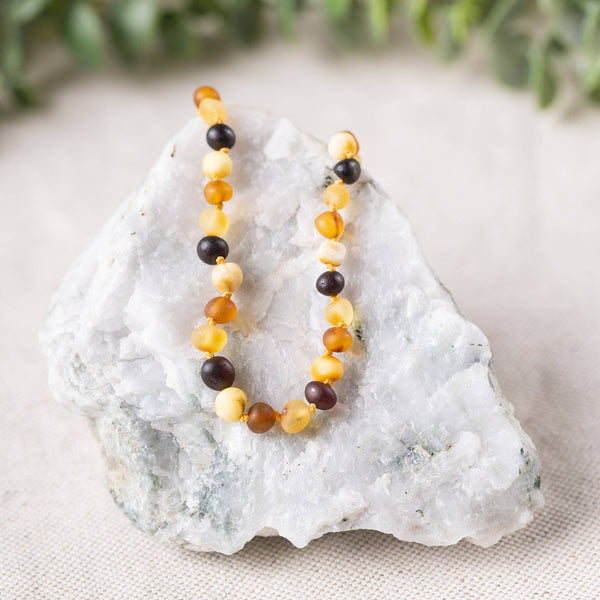 R.B. Amber Jewelry - Raw Multi Baltic Amber Necklace: Standard Hang Tag / 14-15 inches