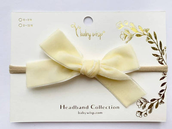 Baby Wisp - Velvet Hand Tied Infant Bow Headbands: Ivory