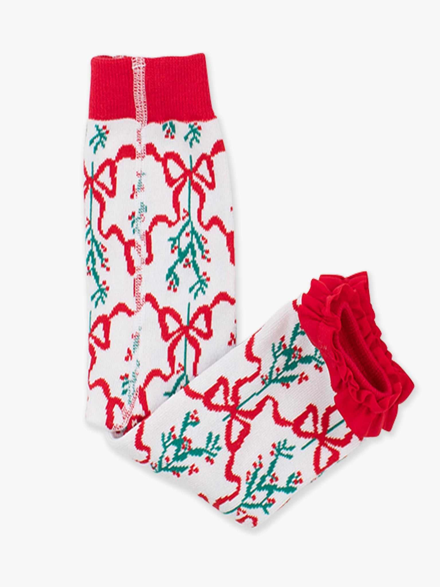 RuffleButts + RuggedButts - Girls Carol of the Bows Patterned Footless Ruffle Tights: White