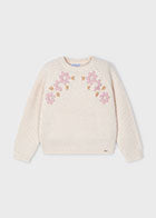 Ivory Sweater with Pink Embroidered Flowers