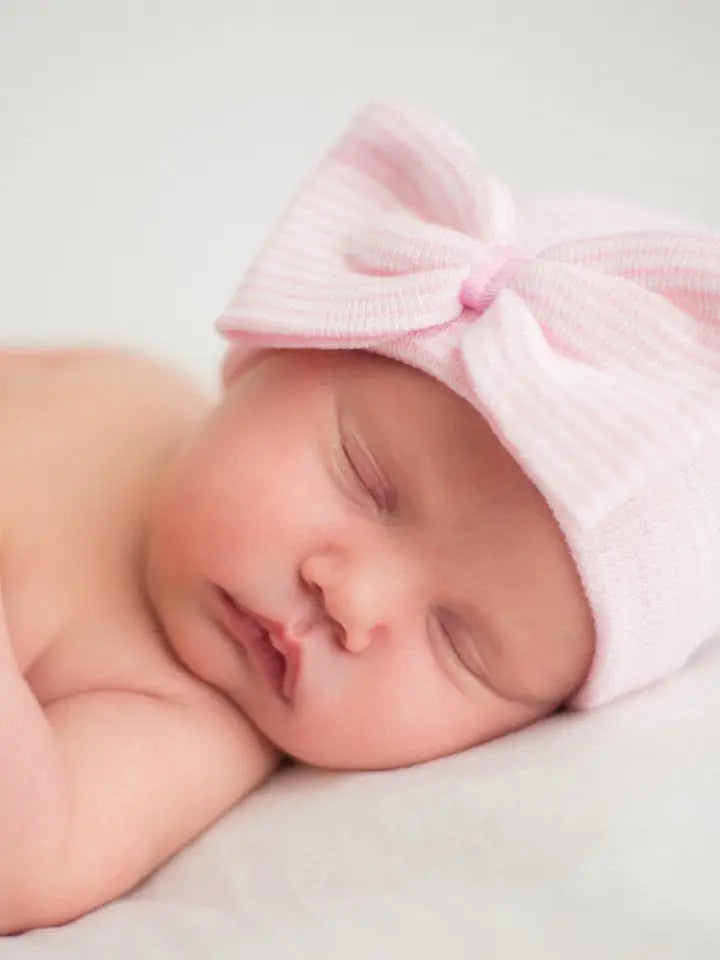 www.ilybean.com -  Pink Hat with Mini Bow Newborn Girl Hospital Hat: