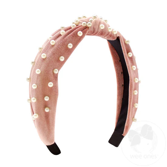 Velvet Knot Headband w/Faux Pearls