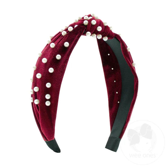 Velvet Knot Headband w/Faux Pearls