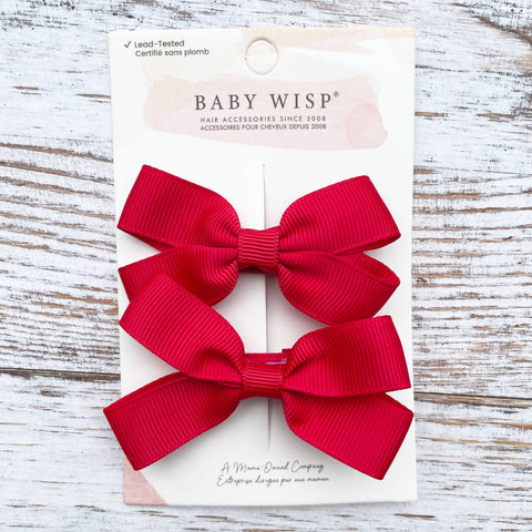 Baby Wisp - Sandra Ribbon Bows Pigtail Alligator Pinch Clips: Red