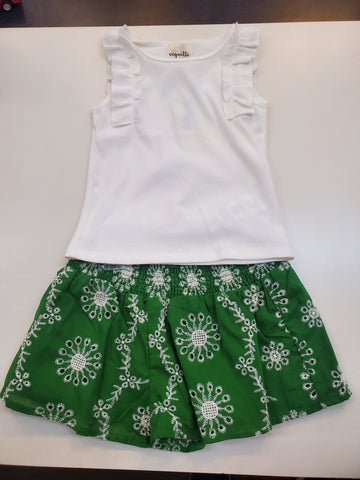 Raj Ivory Tank + Green Eyelet Shorts