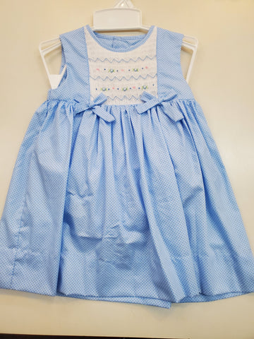 Sleeveless Blue Smocked Dress