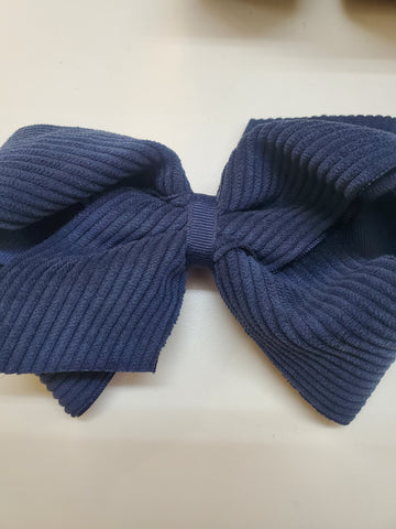 Navy Wide Wale Corduroy Grosgrain Bow