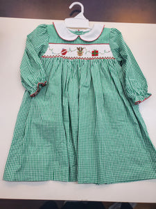 Green Gingham Holiday Smocked Dress