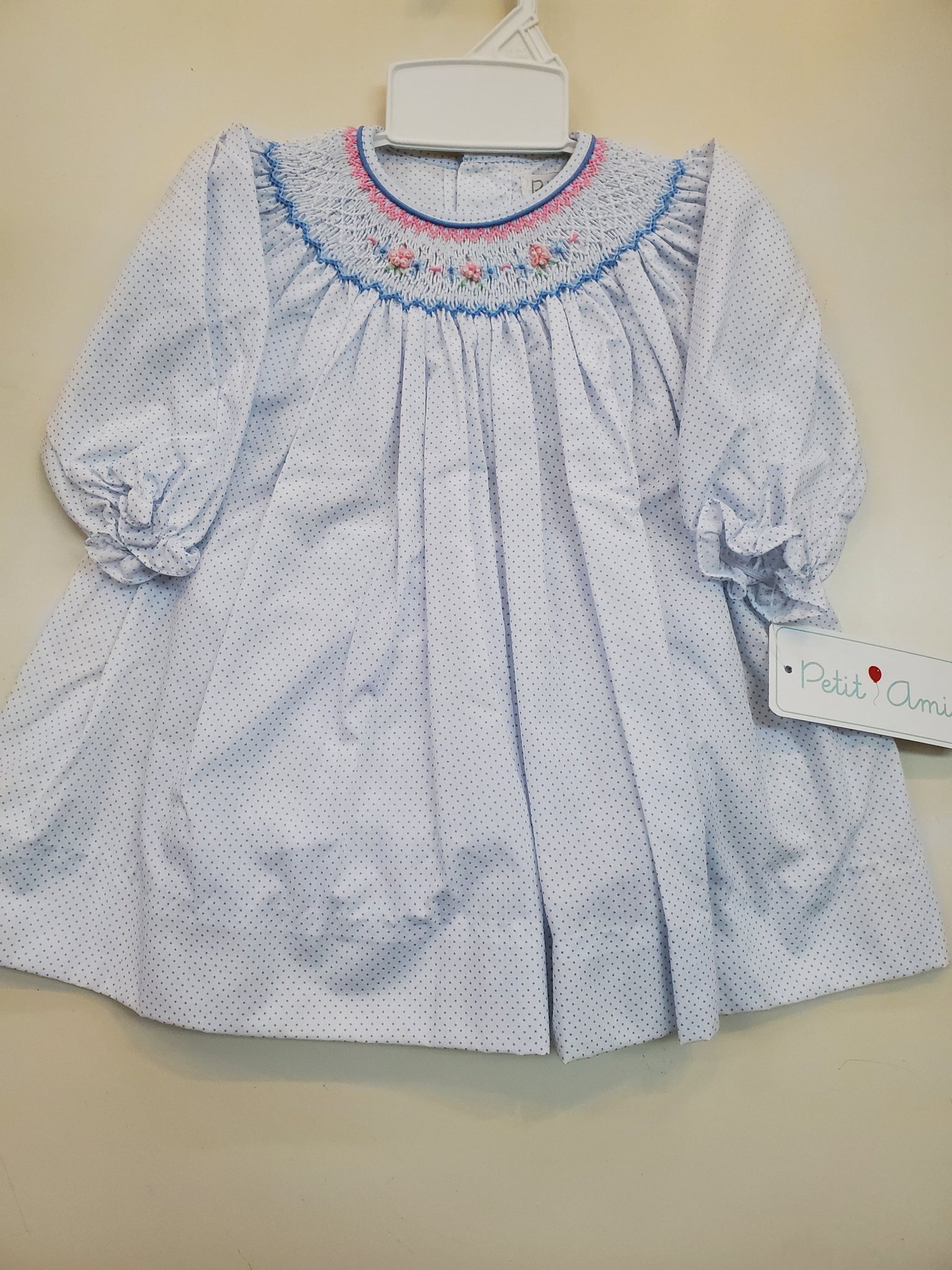 Blue Dot Smocked Dress + Bloomer