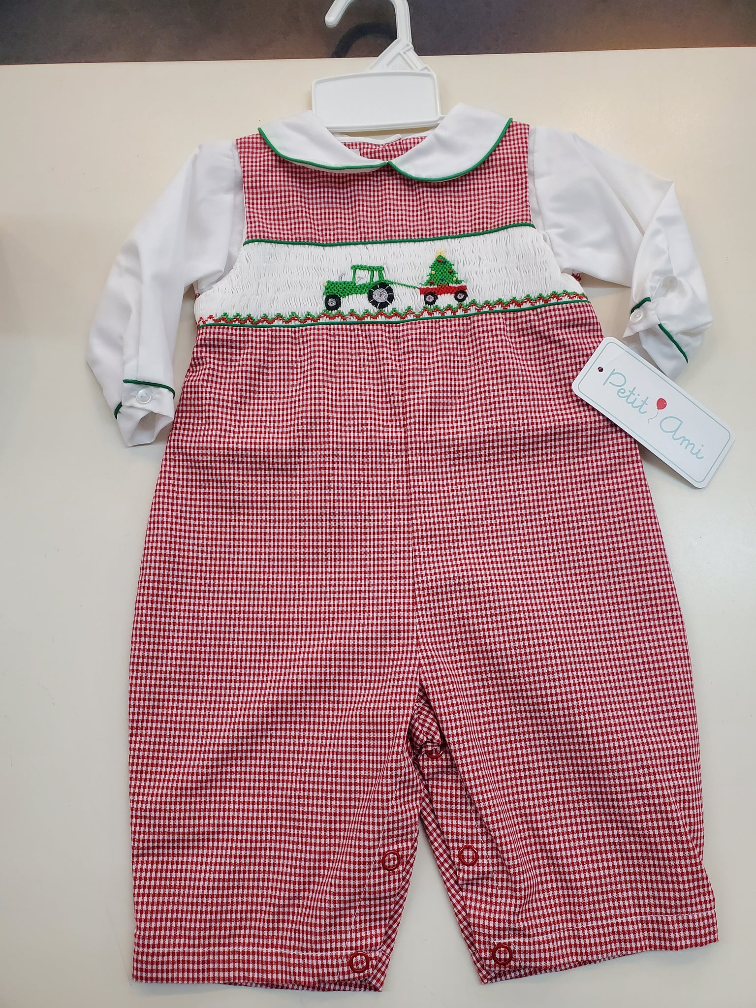 Red Mini Gingham Christmas Tractor Longall