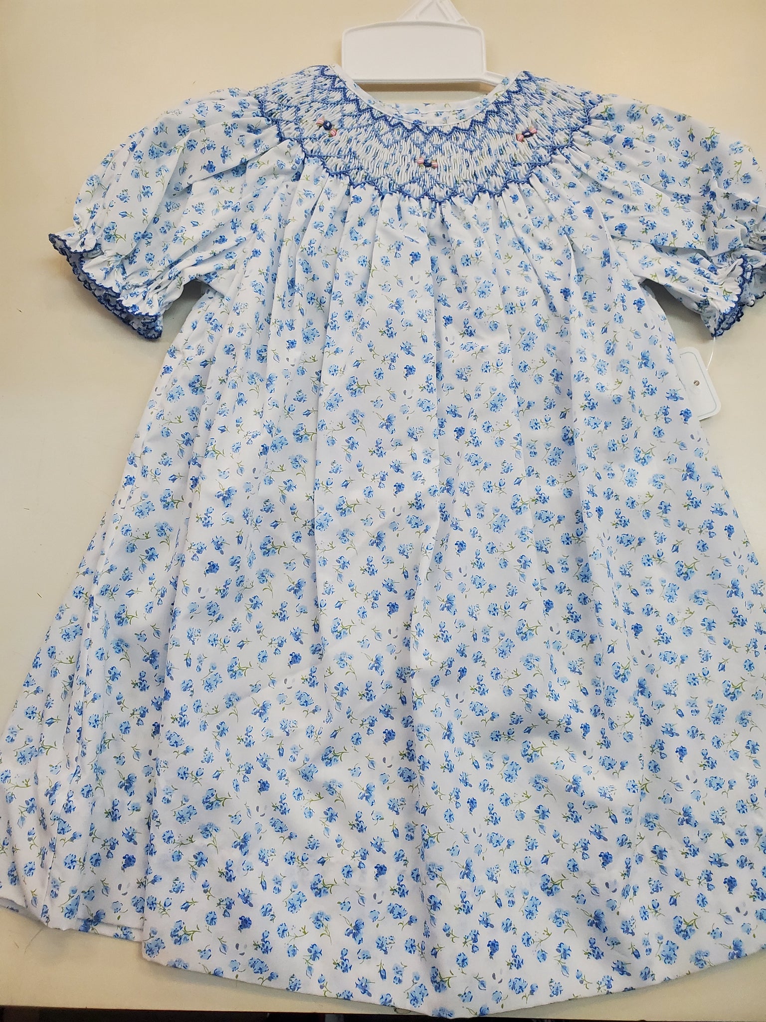 Blue Floral Smocked Dress