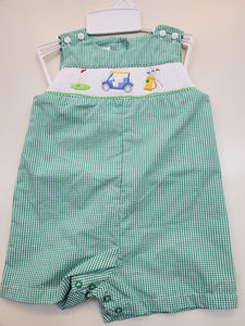 Green Gingham Check Smocked Golf Romper