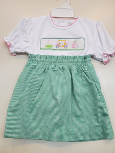 Smocked Golf Green Skirt Set