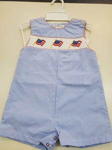 Flag Smocked Blue Checked Romper