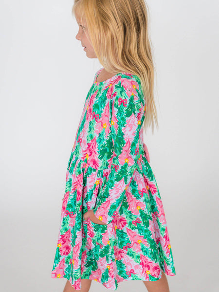 RuffleButts + RuggedButts - Girls Pink Jolly Grove Knit Long Sleeve Twirl Dress
: Pink / 7