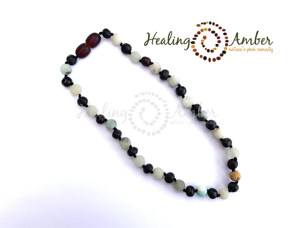 Healing Amber - Raw Molasses Amber & Amazonite Gemstone-13 inch