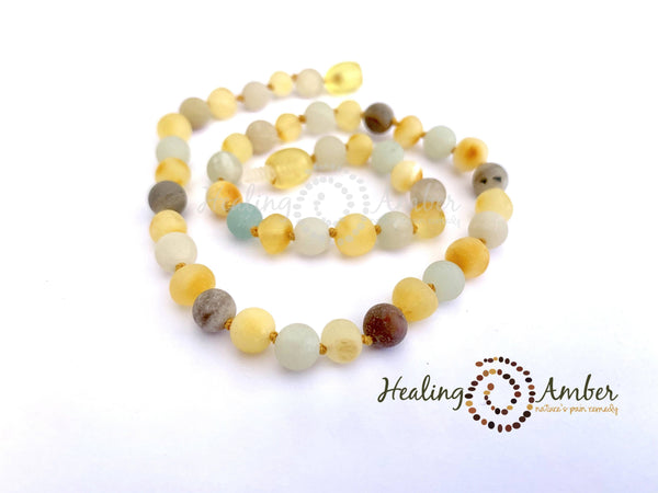 Healing Amber - Raw Gold Amber & Amazonite Gemstone-13 inch