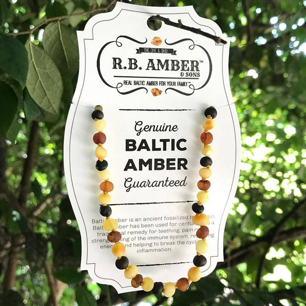 R.B. Amber Jewelry - Raw Multi Baltic Amber Necklace: Standard Hang Tag / 14-15 inches