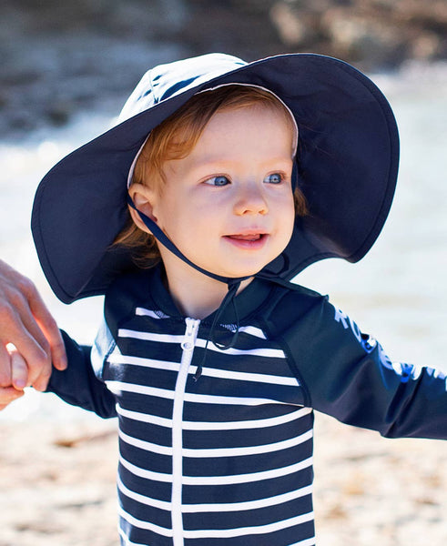 RuffleButts + RuggedButts - Kids Navy Sun Protective Hat: 12-24m