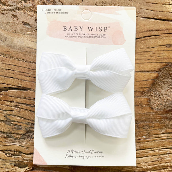 Baby Wisp - Sandra Ribbon Bows Pigtail Alligator Pinch Clips: White