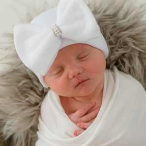 www.ilybean.com-Newborn White  Bow Pearl Rhinestone Center: / Newborn