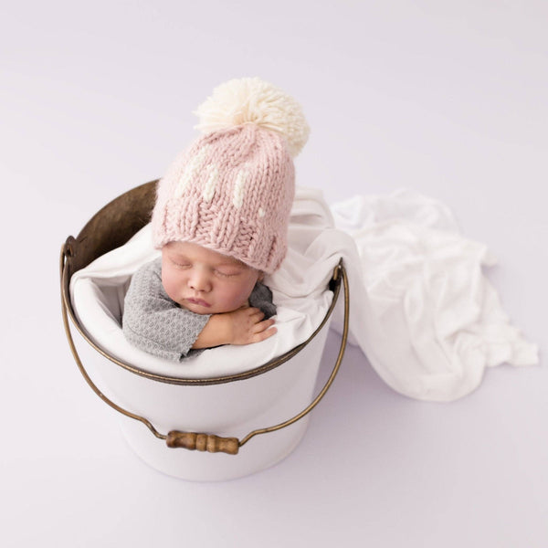 hi. Rosy Hand Knit Beanie Hat: S (0-6 months)