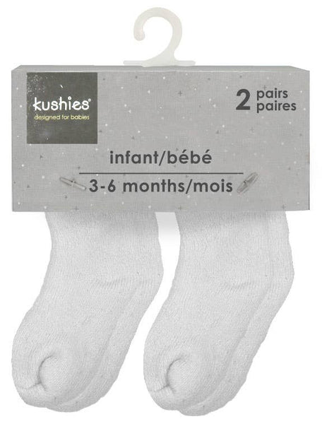 Kushies Baby - Baby Socks Terry - Pack Of 2 White 3-6M: 3-6M