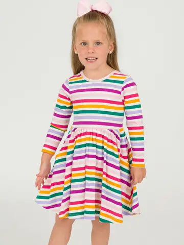 Colorful Rainbow Stripe Twirl Dress