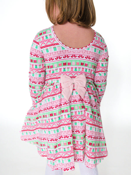 RuffleButts + RuggedButts - Girls Pinkmas Fair Isle Knit Long Sleeve Twirl Dress
: Pink / 2T