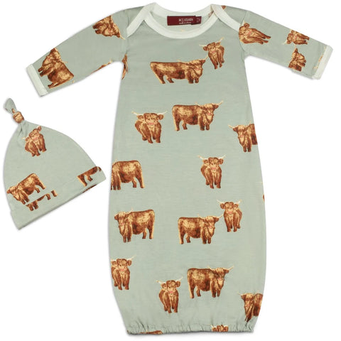 Highland Cow Bamboo Gown + Hat Set