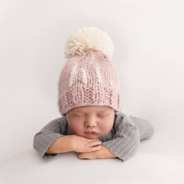 hi. Rosy Hand Knit Beanie Hat: S (0-6 months)