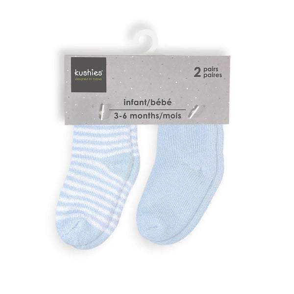 Kushies Baby - Baby Socks Terry - Pack Of 2 Blue 3-6M: 3-6M