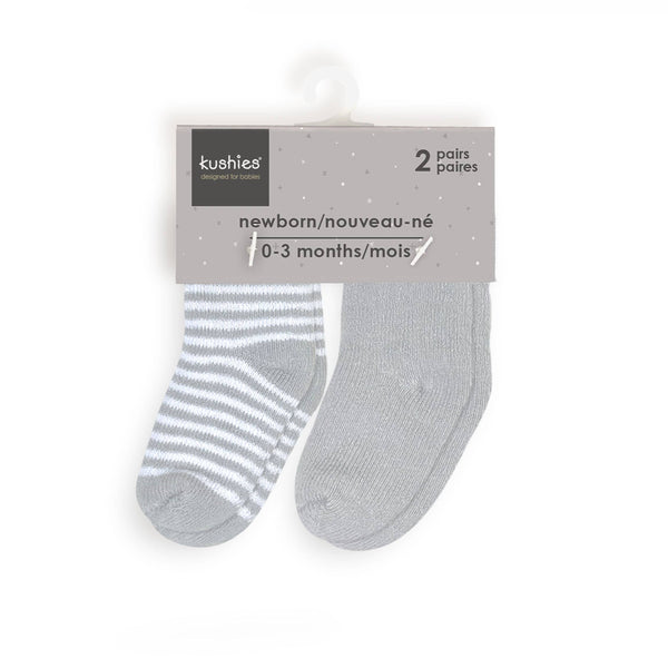 Kushies Baby - Baby Socks Terry - Pack Of 2 Grey 0-3M: 0-3M