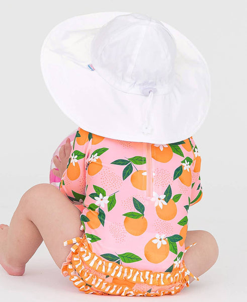 RuffleButts + RuggedButts - Kids White Sun Protective Hat: 12-24m