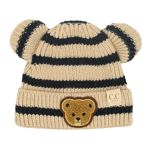 Baby Striped Teddy Bear Beanie