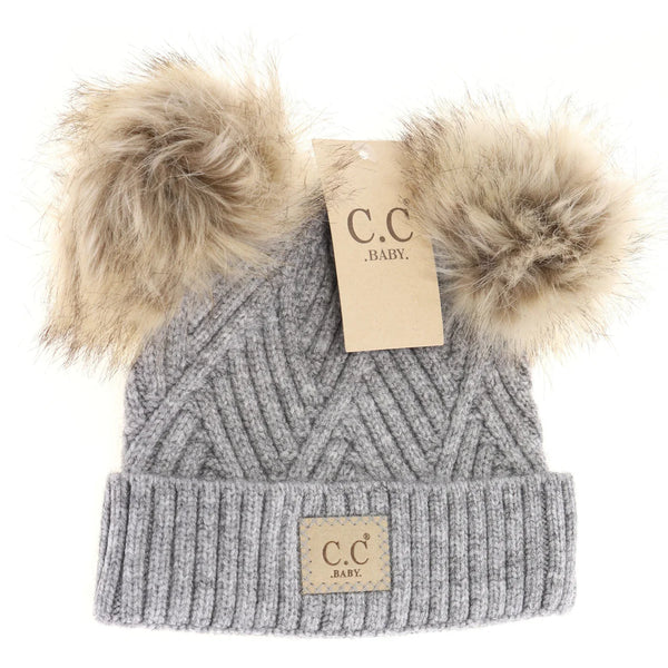 Baby Large Patch Heathered Double Pom Beanie