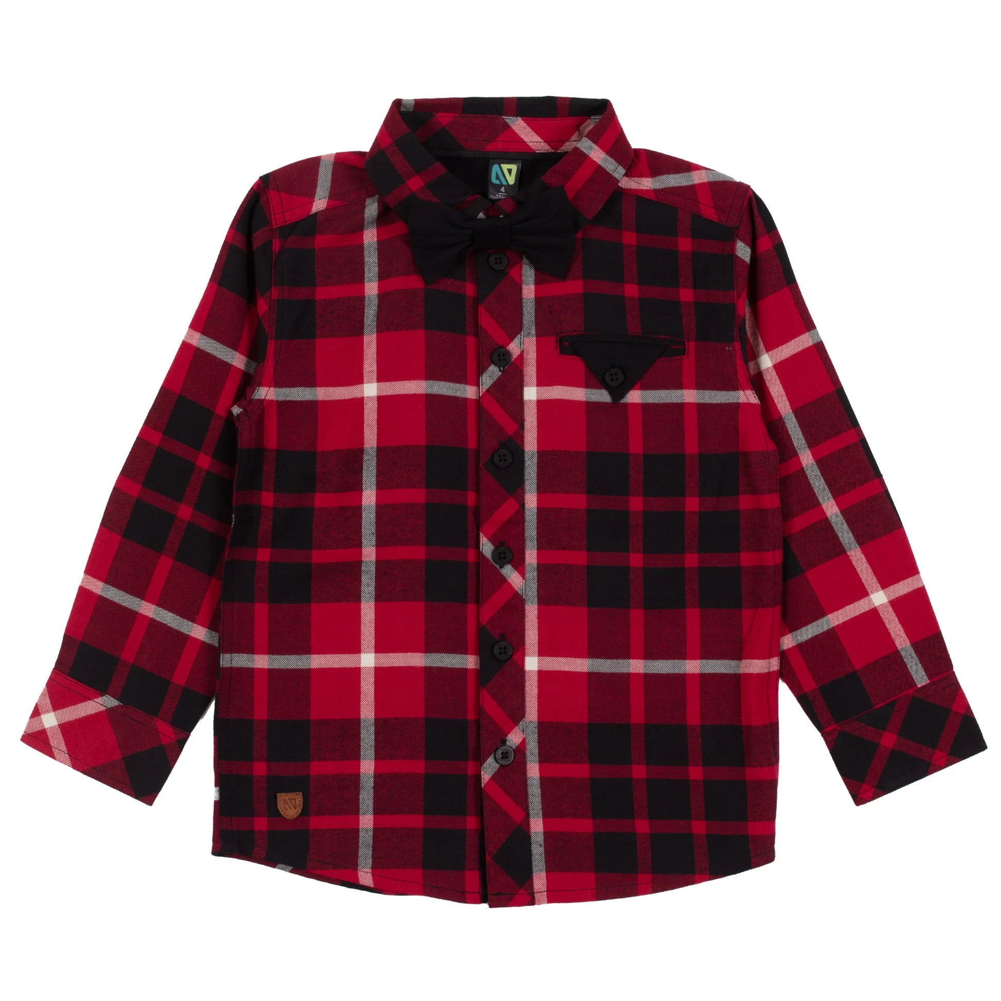 Red Plaid w/Black Bowtie Button Shirt