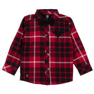 Red Plaid w/ Black Bowtie Button Shirt