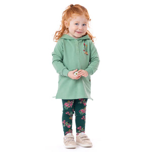 Green Puppy Hoodie tunic + Floral Leggings