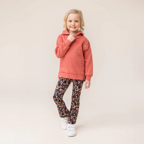 Dark Coral Hoodie Tunic +Floral Leggins