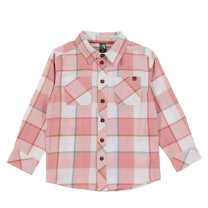 Coral Plaid Flannel Shirt