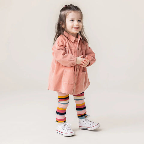 Pale Coral Corduroy Dress + Stripe Leggings