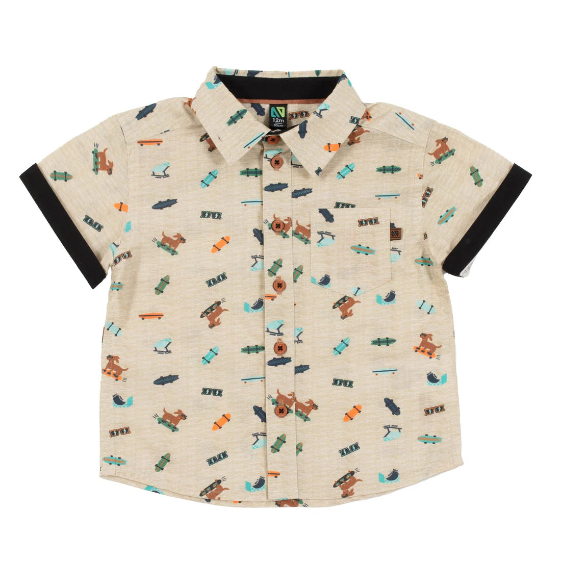 Skateboarding Dogs Button Shirt