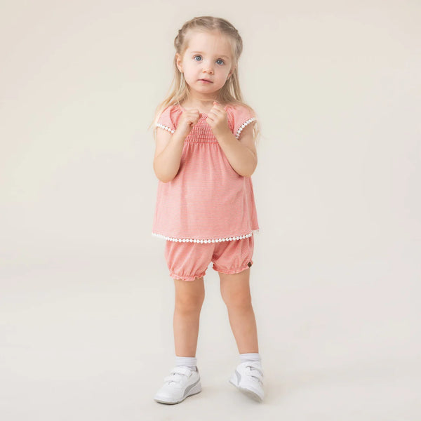 Coral Stripe Top + Shorts