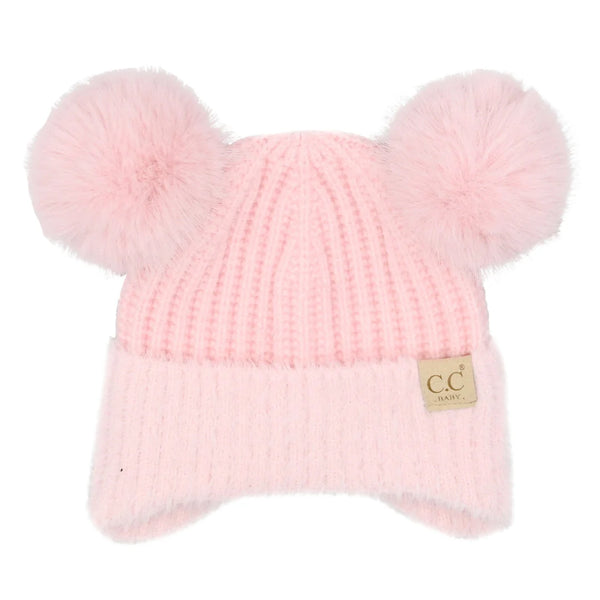 Baby Ear Flap Double Pom Beanie