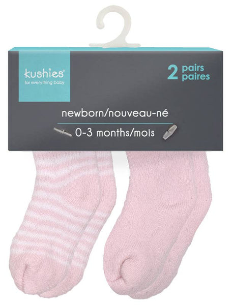 Kushies Baby - Baby Socks Terry - Pack Of 2 Pink 0-3M: 0-3M