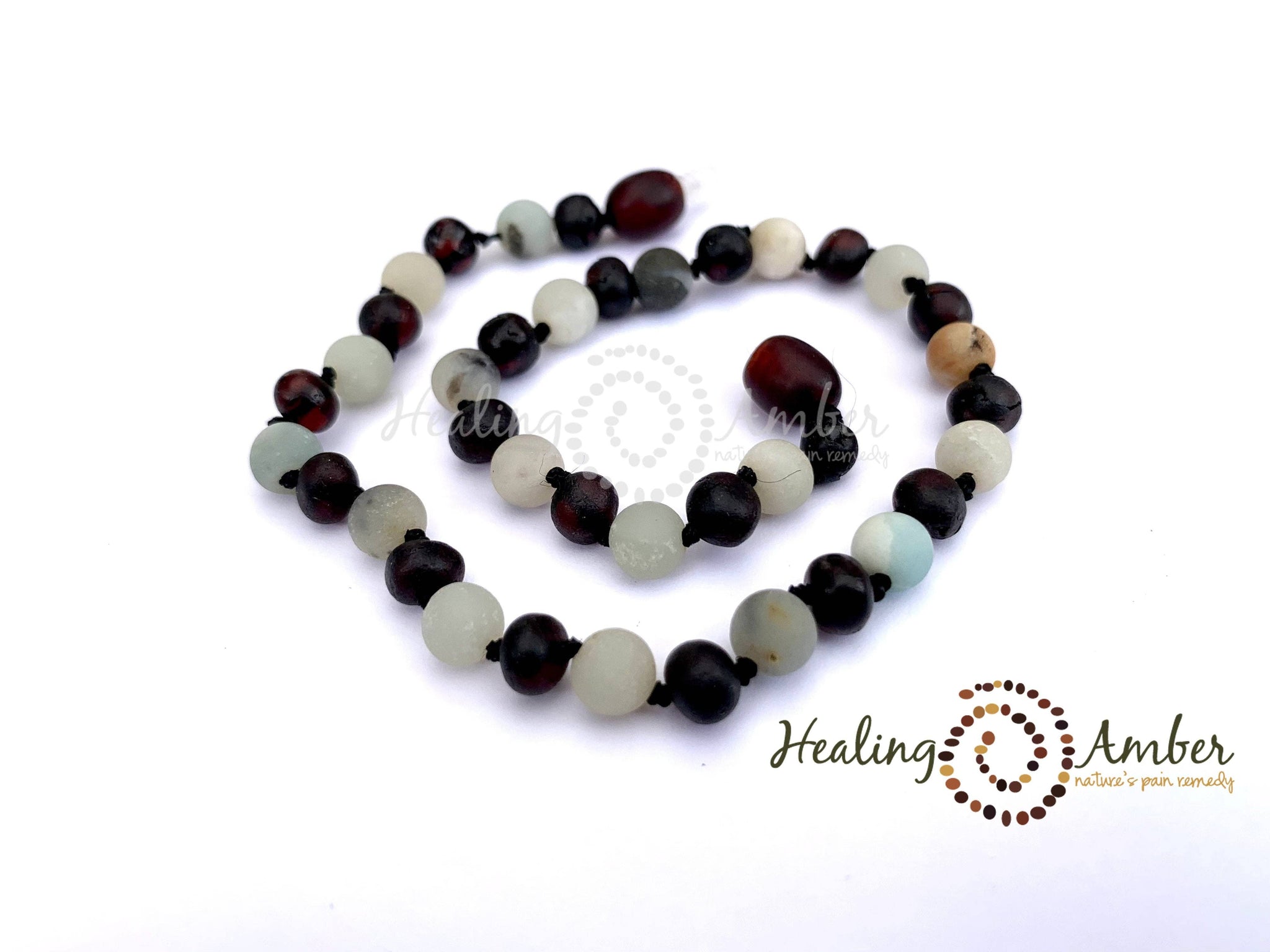 Healing Amber - Raw Molasses Amber & Amazonite Gemstone-13 inch