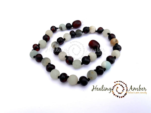 Healing Amber - Raw Molasses Amber & Amazonite Gemstone-11 inch